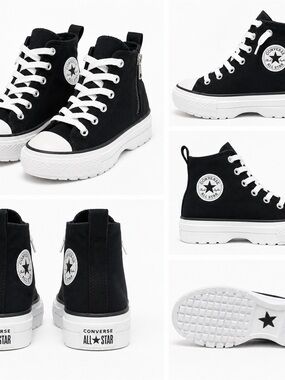 NWOB Converse Kids Black and White High-Top Platform Sneakers